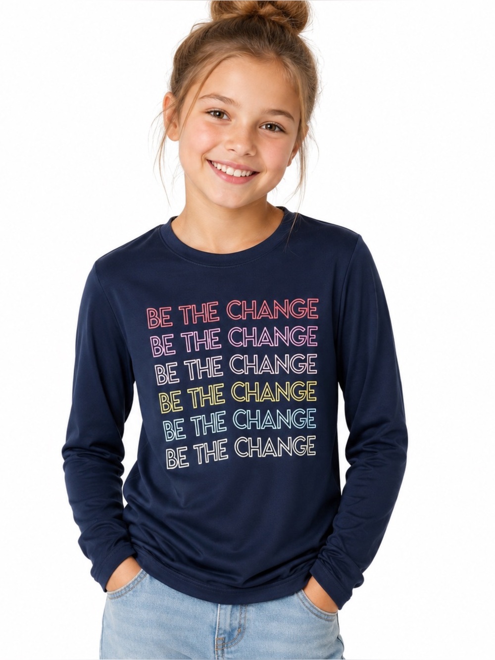 GAP Kids Be The Change Performance Graphic Long Sleeve Tee Navy Youth M